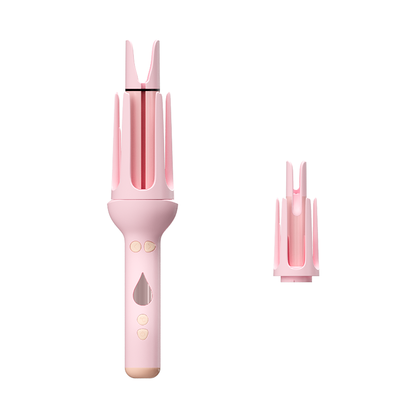 Pink KONSOE styling wand with a tight-curl barrel attachment