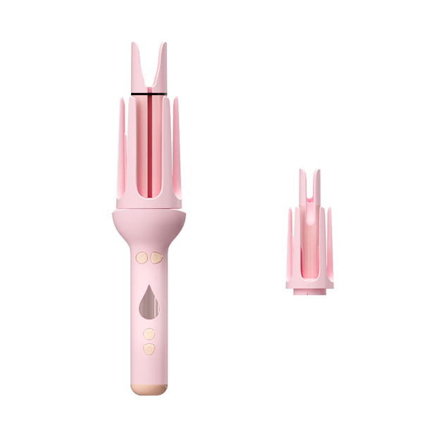 Pink KONSOE styling wand with a tight-curl barrel attachment