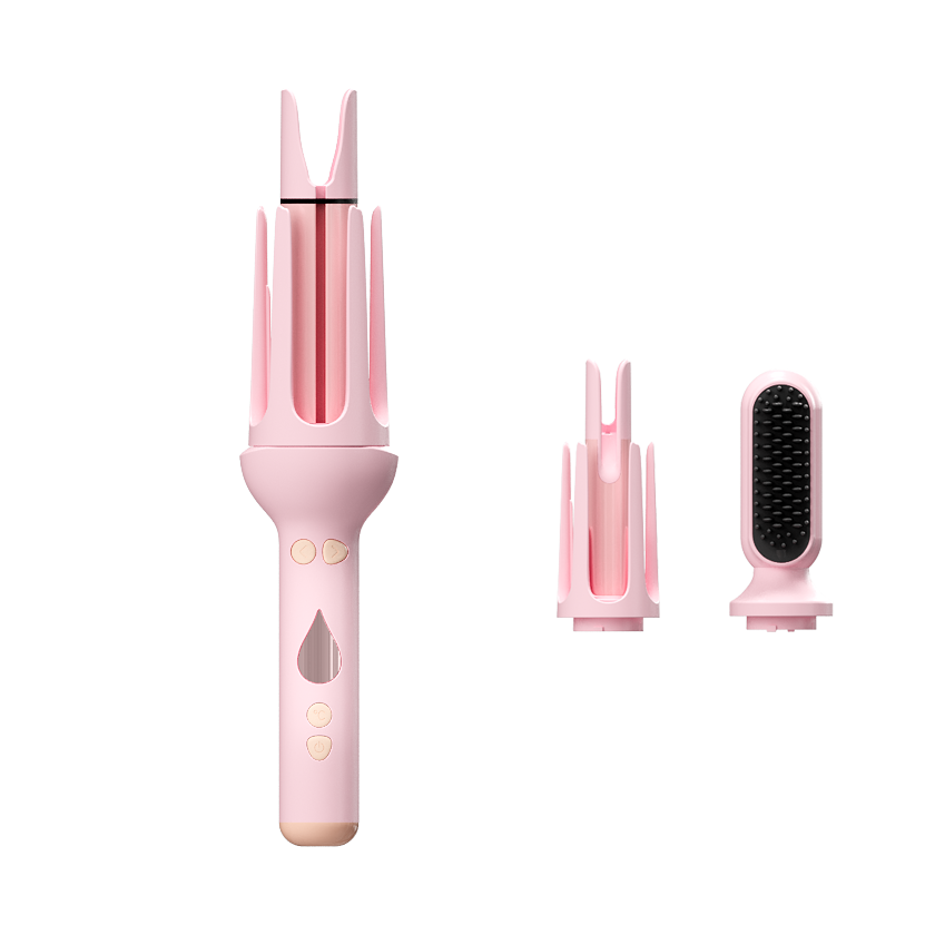 Pink KONSOE styling wand with curling barrel and straightening brush attachments