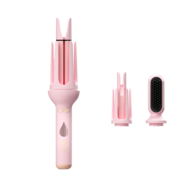 Pink KONSOE styling wand with curling barrel and straightening brush attachments
