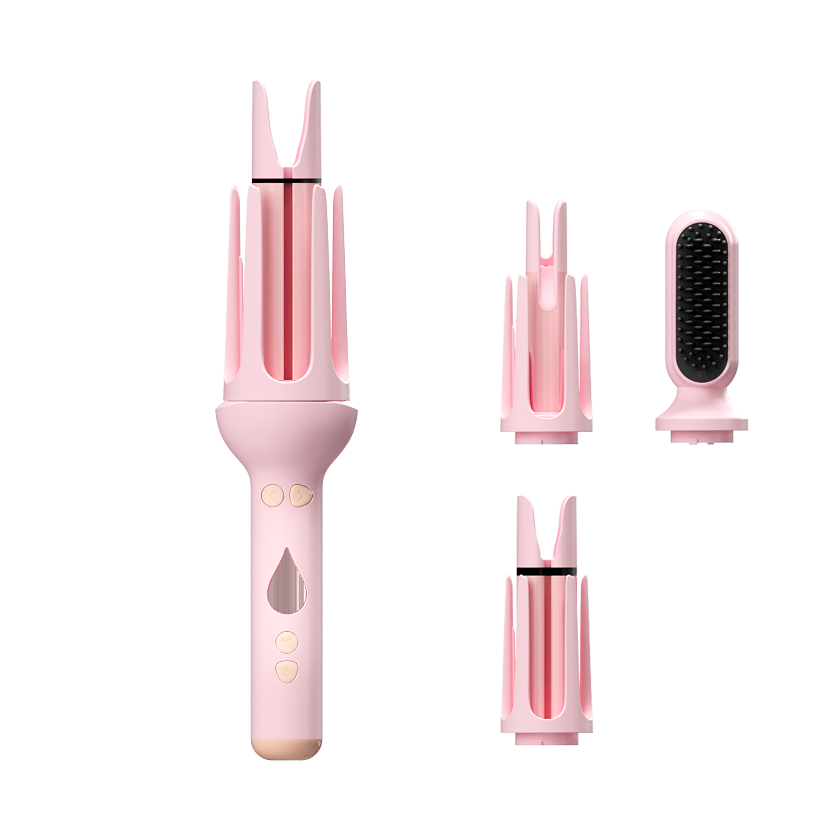 Pink KONSOE styling wand with curling and smoothing attachments
