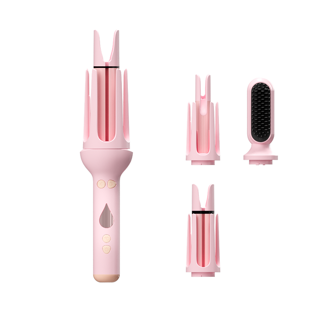 Pink KONSOE styling wand with curling and smoothing attachments