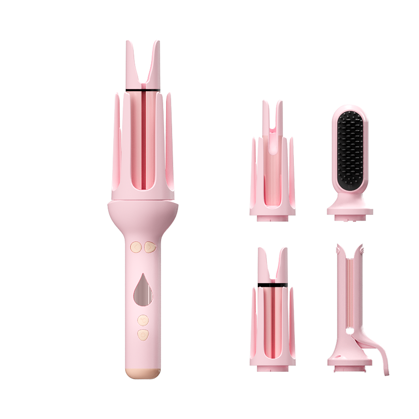 Pink KONSOE styling wand with four curl, brush and sculpting attachments