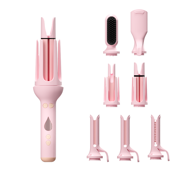 Pink KONSOE 8-in-1 styling wand with seven interchangeable attachments on black