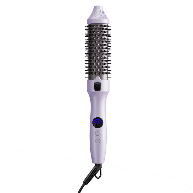Lavender electric thermal styling brush with digital display on white