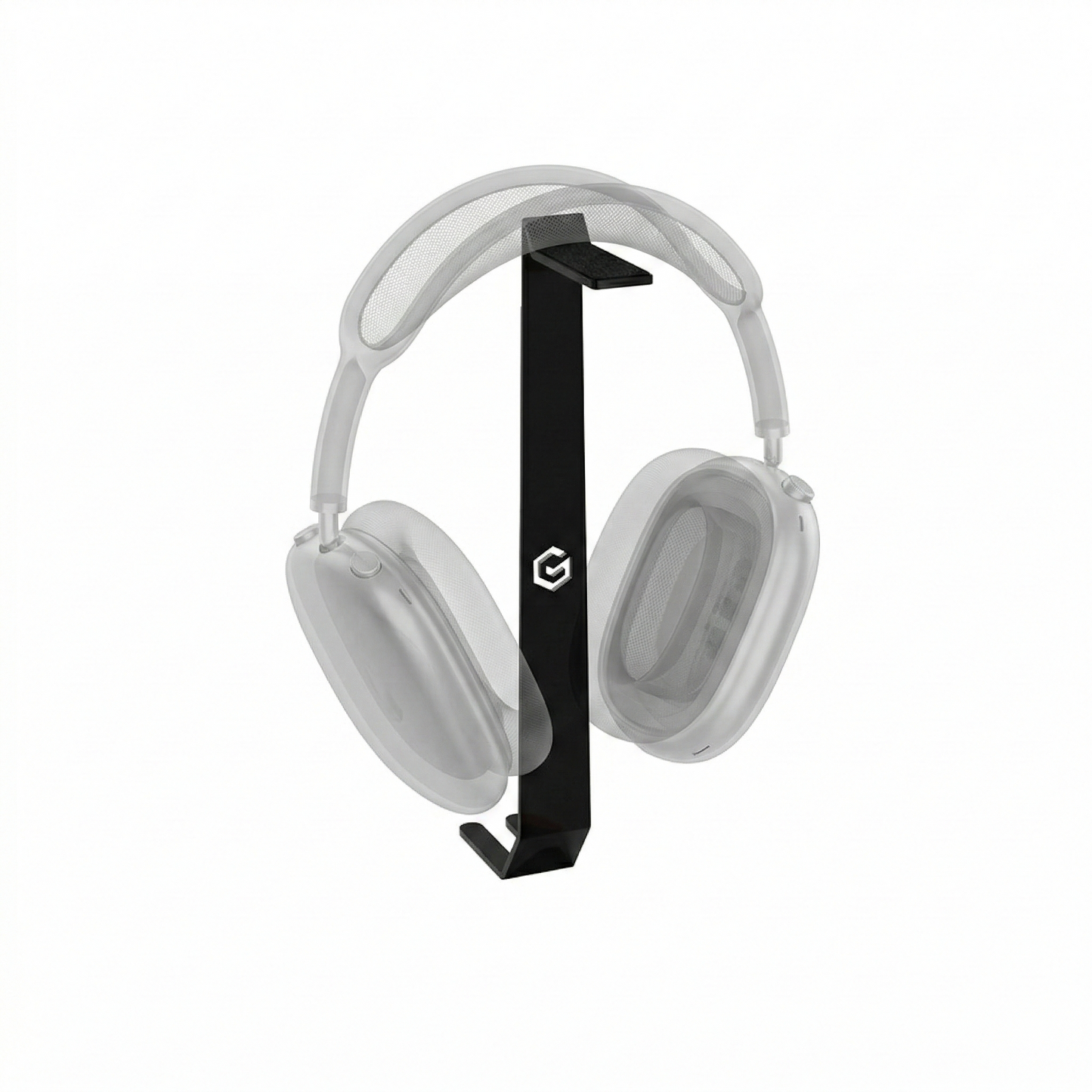 Black modular headphone holder by KONSOE for Setup Cockpit, displaying Apple AirPods Max, Sony, Bose, Sennheiser, Beyerdynamics or comparable models.